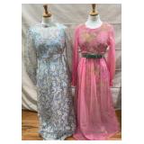 1970s Flocked Floral Chiffon Maxi Dresses