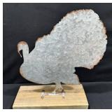 Vintage Galvanized Metal Turkey Figurine on Base