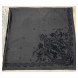 Vintage Black Satin Shawl Embroidered Jet Beaded