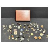 Vintage Collection of Cufflinks, Tie Clips, Box