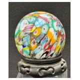 Murano Colorful Millefiori Glass Sphere With Stand