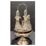Antique Silverplate Cruet Set Etched Glass Bottles