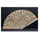 Vintage Italian Lace Fan, Mother of Pearl Ribs