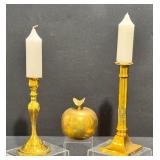 Vintage Brass Candle Sticks, Brass Apple Decor