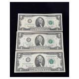 Three Series 1976 $2 Bills E & B Districts