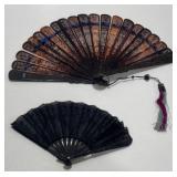 Carved Tortoise Shell Ribs Hand Fan, Lace Fan