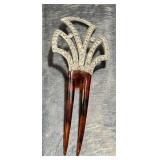 Vintage Tortoise Shell Hair Comb with Rhinestones