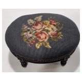 Antique Wooden Footstool with Needlepoint Top