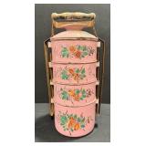 Vintage Pink Floral Enamel Tiffin Carrier Set