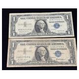 2 $1 Silver Certificates, Series 1957 & 1957B