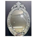 Antique Oval Venetian Etched Glass Mirror