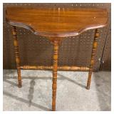 Vintage Wooden Demilune Table with Turned Legs