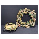 Vintage Italian Tole Ware Metal Wreath, Stand