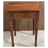 Antique Wooden Side Table With Drawer, Turned Legs