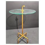 Vintage Glass And Brass Tone Side Table