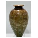 Handcrafted Signed Green & Brown Crystalline Vase