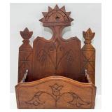 Antique Carved Wooden Wall-Mount Magazine Holder