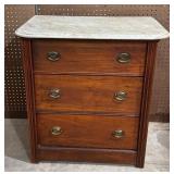 Antique Marble Top Three Drawer Side Table