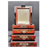 Vintage Red Lacquer Chinese Jewelry Box