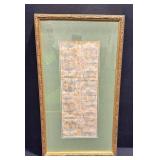 Antique Framed Textile Art With Ornate Gold Frame