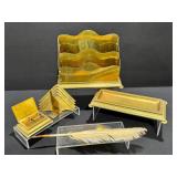 Art Nouveau Brass Desk Set, Blotters, Quill & More