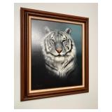 Framed Oil Painting of White Tiger