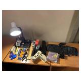 Office Supplies Lot With Keyboard and Lamp
