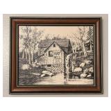 Framed H. Hargrove Oil on Canvas of Rustic Barn