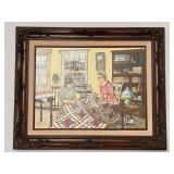 Framed H Hargrove Oil on Canvas Depicting Quilters