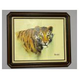 Framed Tiger Oil on Canvas Painting Signed Oliver