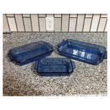 Three Blue Glass Bakeware Dishes