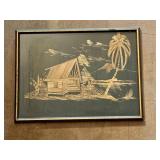 Framed Straw Art Tropical Scene Artwork