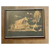 Framed Straw Art Tropical Scene
