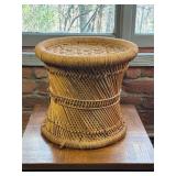 Handwoven Cane Stool With Woven Top