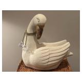 Handcrafted Cement Swan With Brass Beak