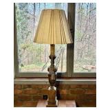 Wood and Brass Table Lamp with Shade