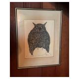 Framed Pen Illustration of Owl