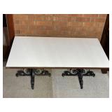 Wood and Metal Table With Dual Scroll Bases