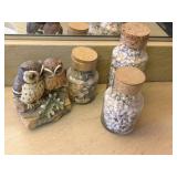 Owl Figurine With Bottles of Seashells