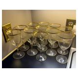 12 Clear Wine Glasses with Gold Trim