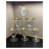 6 Gold-Rimmed Glass Goblets