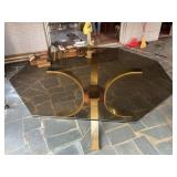 Octagonal Glass Table With Brass Base