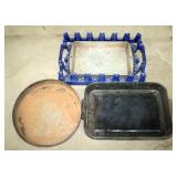 (3) Metal Pans, Plastic Container