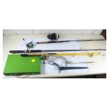 (3) Fishing Poles, (2) Holders & Flies