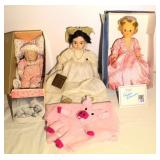 (3) Collectible Dolls & Baby Doll "Pig" Blanket