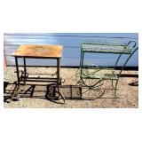 Vintage Metal Tea Cart/Flower Stand & Wood Table