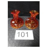 Fenton Amberina Thumbprint Candlestick Holder