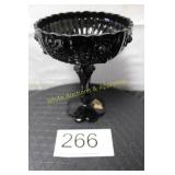 Fenton Black Glass Cabbage Rose Compote