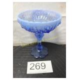 Fenton Blue Opal Cabbage Rose Compote