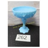 Fenton Blue Satin Cabbage Rose Compote